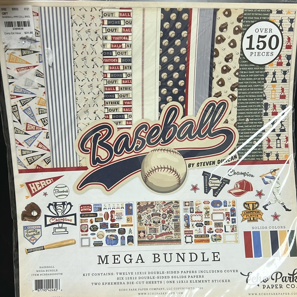 NWT Echo Park Paper Co. Scrapbooking Baseball Mega Bundle (over 150 pieces)